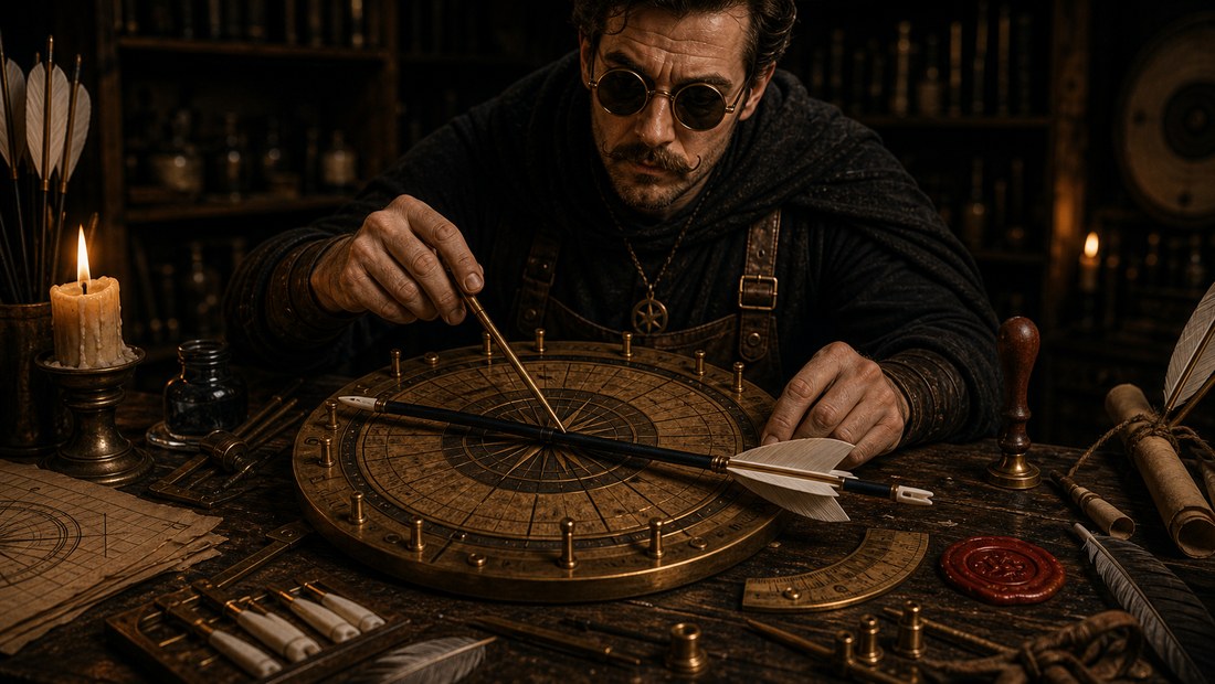 A wheel showing twelve clock positions of an arrow nock, with one position marked as the cleanest paper tear