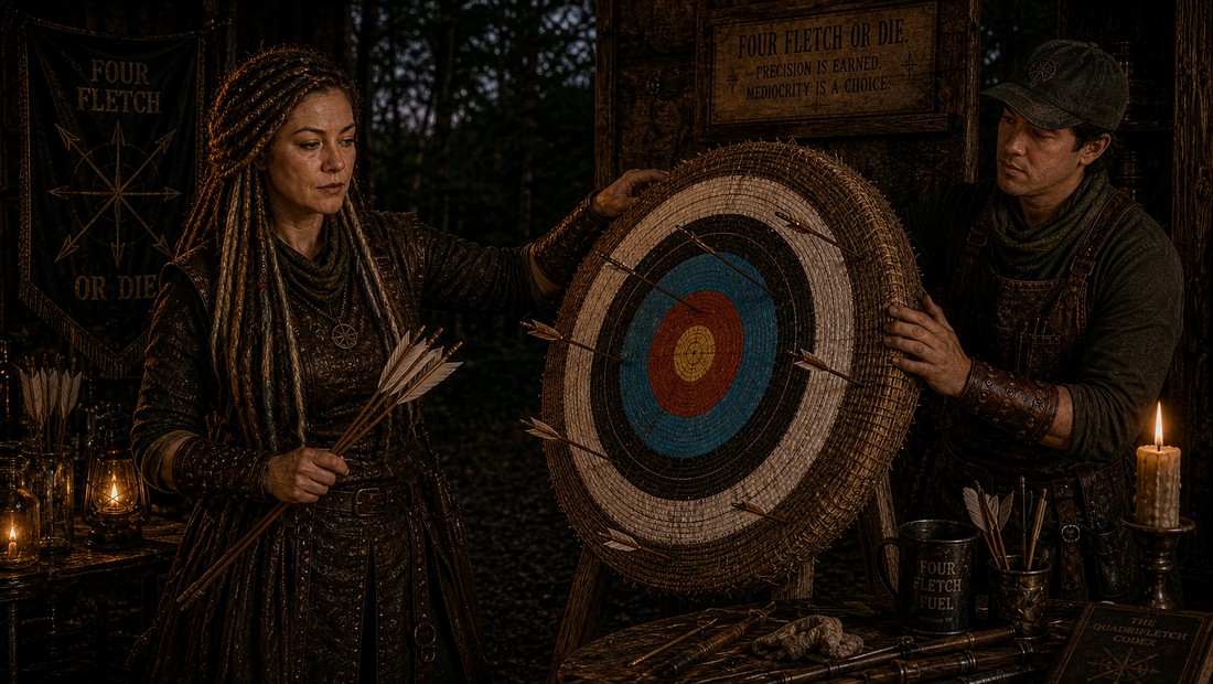 Ravina Quill and Peregrine Featherly at the target board after the restored-shaft reading